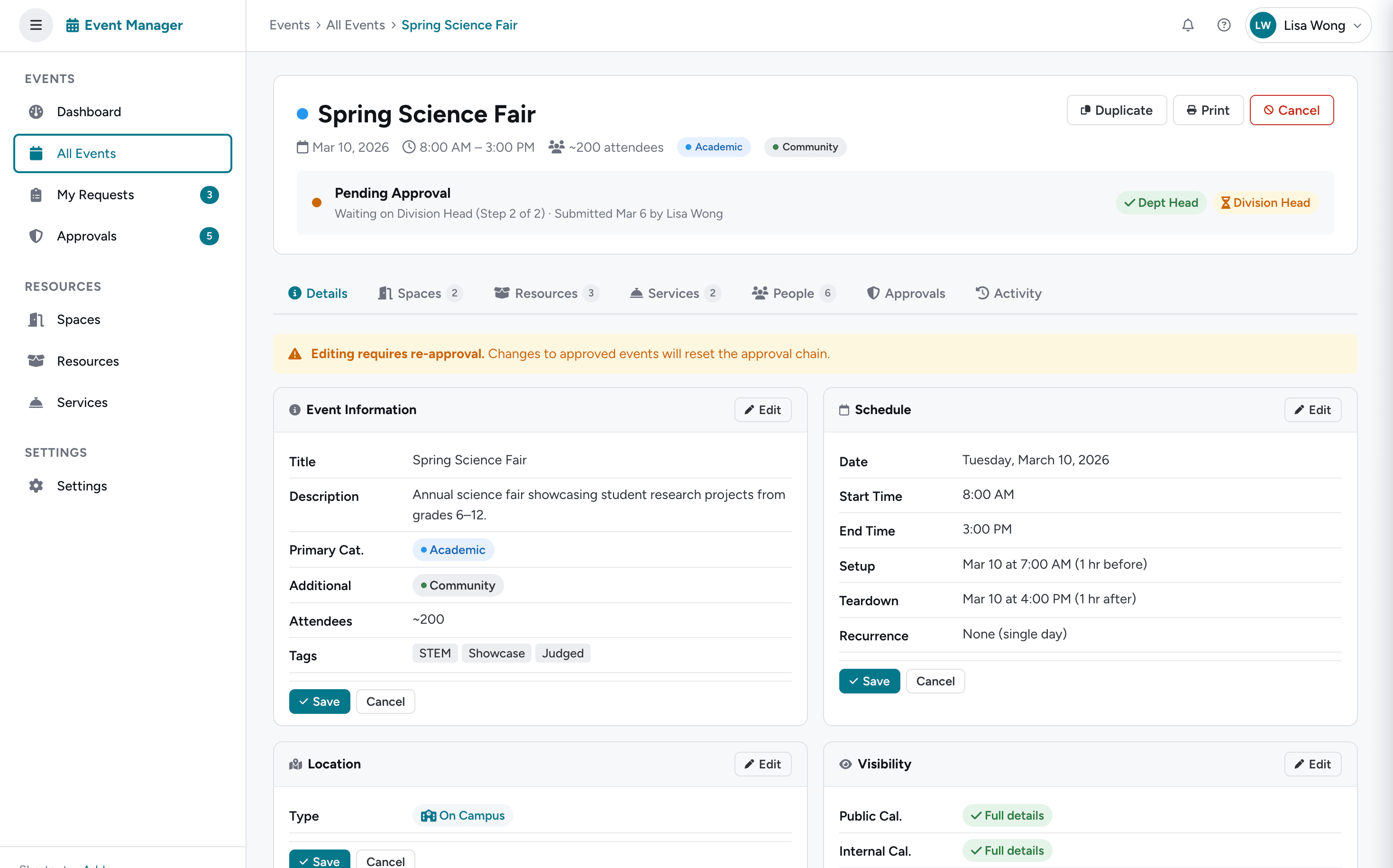 Event Manager interface